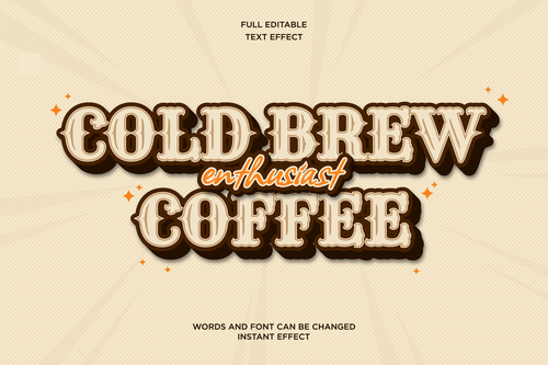 Cold brew coffee editable text effect vector