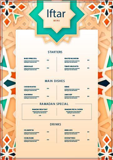 Colorful geometric background Iftar menu vector