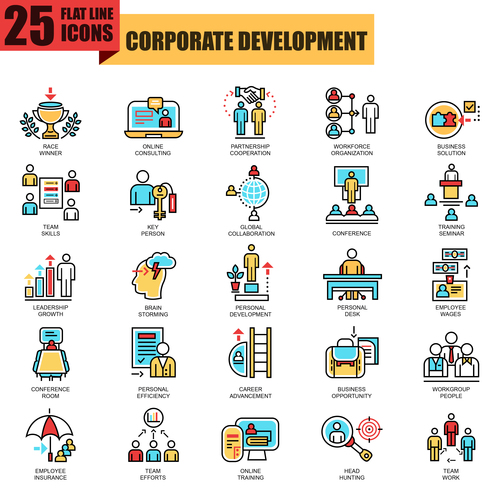 Corporate development icons collection vector
