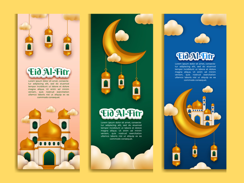 Eid alfitr vertical banner with 3d illustration vector