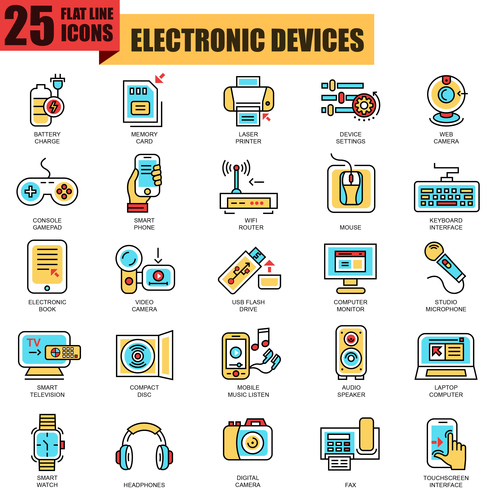 Electronic devices icon collection vector