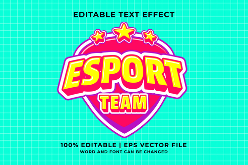 Esports team cartoon editable text effect vector
