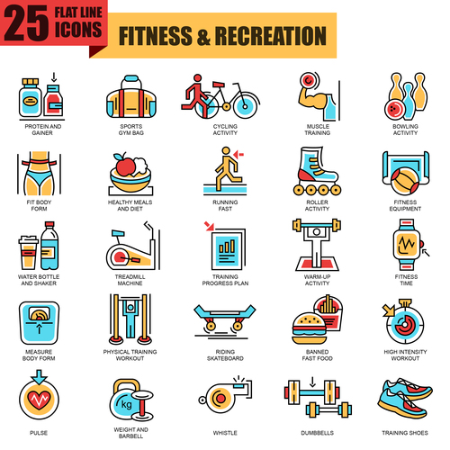 Fitness recreation icon collection vector