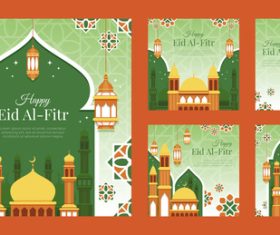 Flat eid al-fitr instagram posts vector