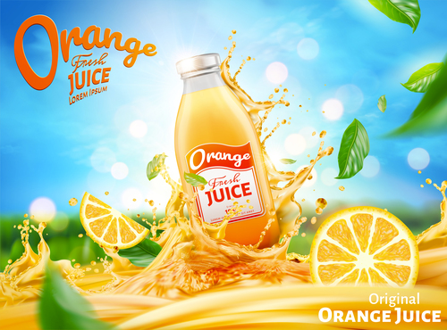 Fresh orange juice ads vector
