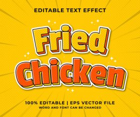 Fried chicken bicolor cartoon editable text effect vector