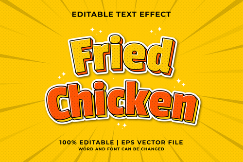 Fried chicken bicolor cartoon editable text effect vector