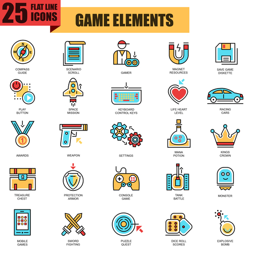 Game elements icon collection vector