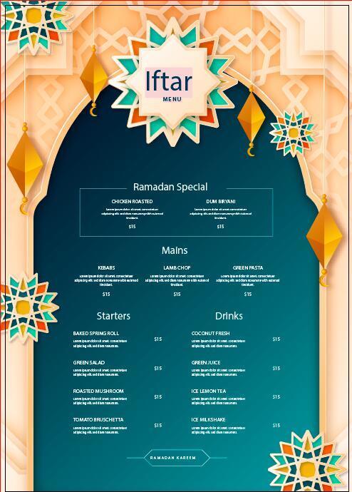 Geometric background Iftar menu vector