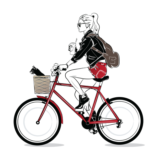 Girl riding a bicycle sketch vector