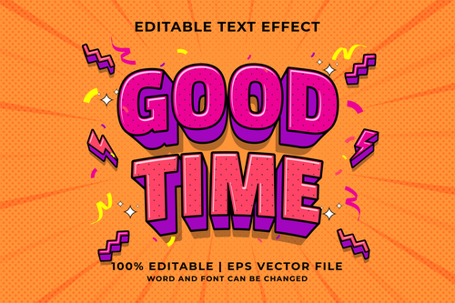 Good times bicolor cartoon editable text effect vector