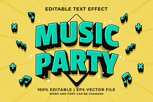 Green music party cartoon editable text effect vector