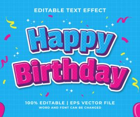 Happy birthday bicolor cartoon editable text effect vector