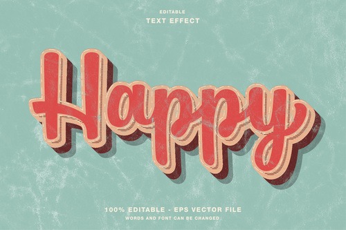 Happy retro cartoon text effect vector