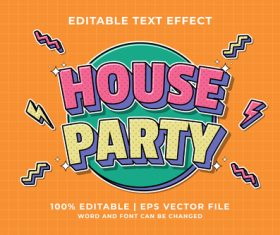 House party bicolor cartoon editable text effect vector