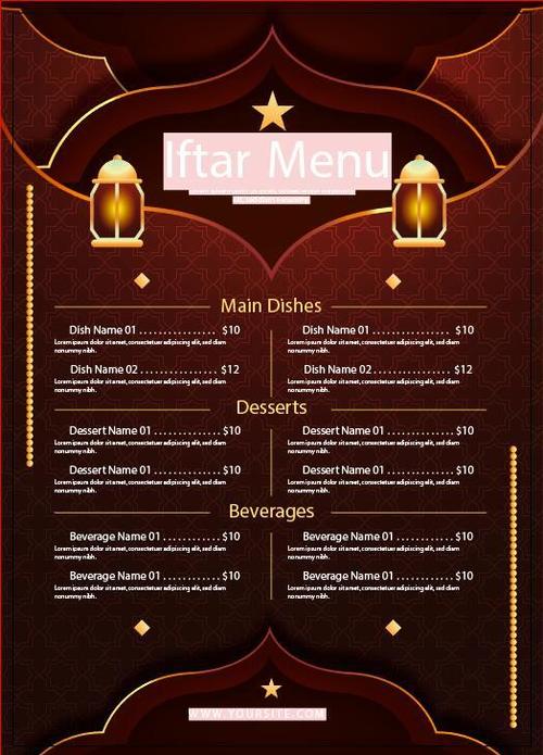Iftar menu vector on brown background