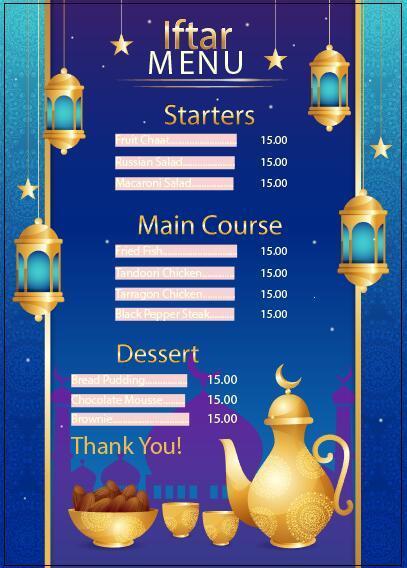 Islamic Iftar menu vector