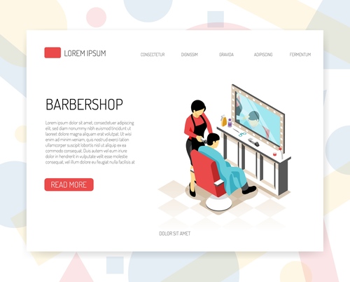 Isometric barber concept banner vector