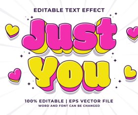JUST YOU cartoon editable text effect vector