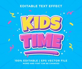 Kids time bicolor cartoon editable text effect vector