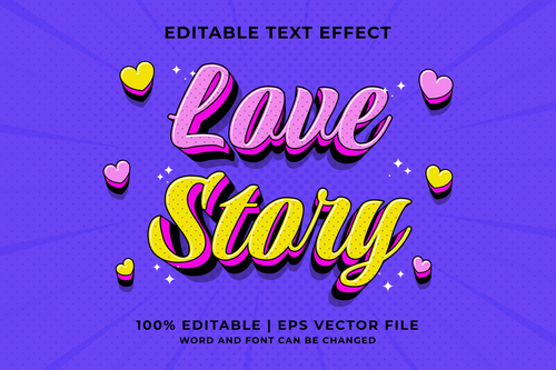 Love story cartoon editable text effect vector
