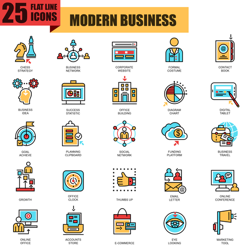 Modern business icons collection vector