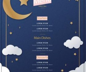 Moon and clouds background Iftar menu vector