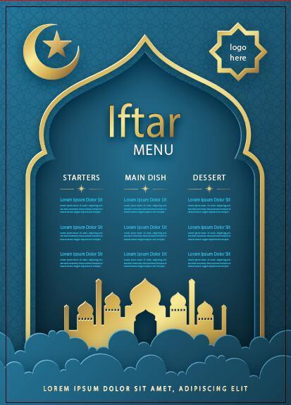 Mosque background Iftar menu vector