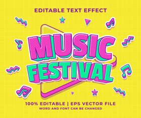 Music festival bicolor cartoon editable text effect vector