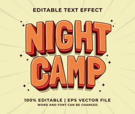 Night camp cartoon editable text effect vector