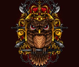 Owl king cartoon illustration vector