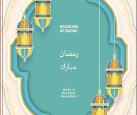 Paper style ramadan greeting card template vector