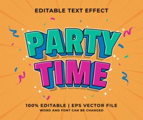 Party time bicolor cartoon editable text effect vector