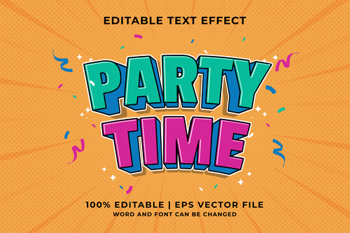 Party time bicolor cartoon editable text effect vector