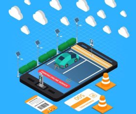 Pay parking lot cartoon illustration vector