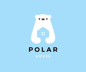 Polar bear house logo vector