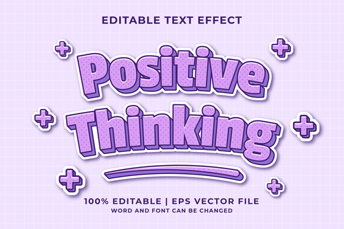 Positive thinking cartoon editable text effect vector