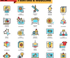 Printing modeling icon collection vector