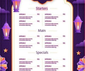 Purple background Iftar menu vector
