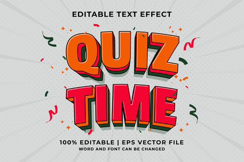 Quiz time bicolor cartoon editable text effect vector
