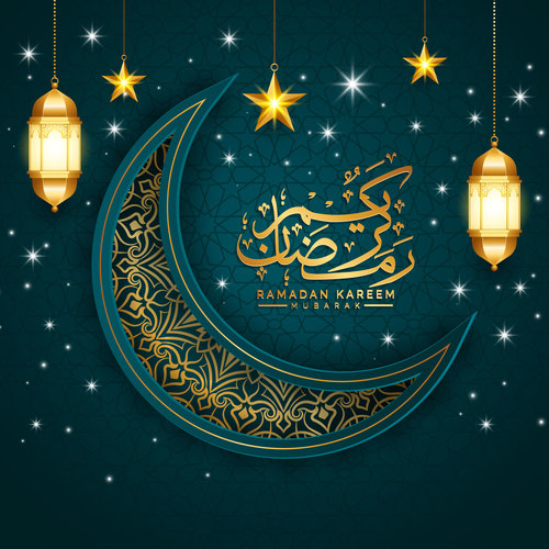 Ramadan greeting card crescent islamic background vector