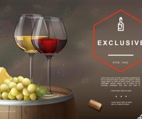 Red and white wine illustration vector on wine barrel