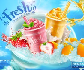 Strawberry and mango shaved ice vector