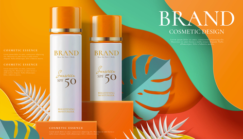 Sunscreen spray product ads vector