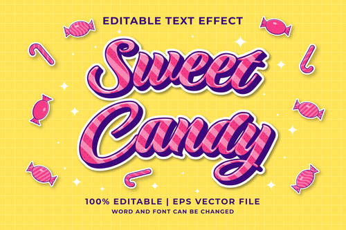 Sweet candy cartoon editable text effect vector