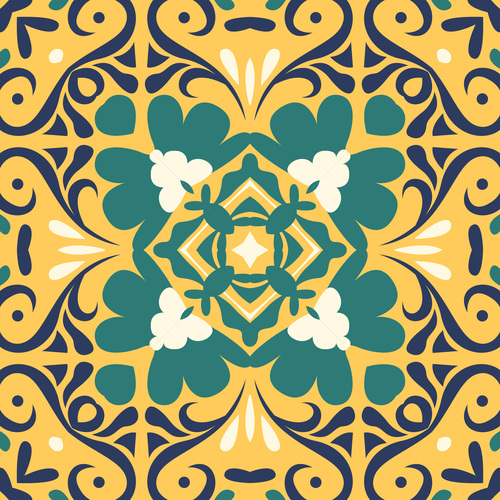 Vintage floral tiles seamless pattern vector