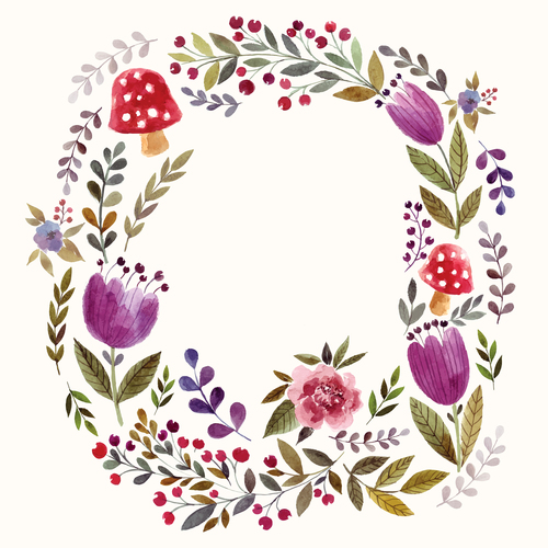 Watercolor floral wreath vector
