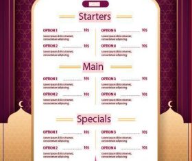 Wine red background Iftar menu vector