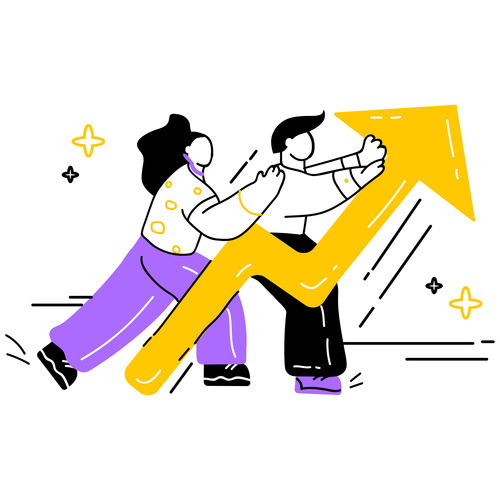 man and woman pushing the graph up vector
