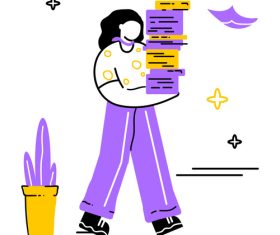 woman carrying stack of papers vector